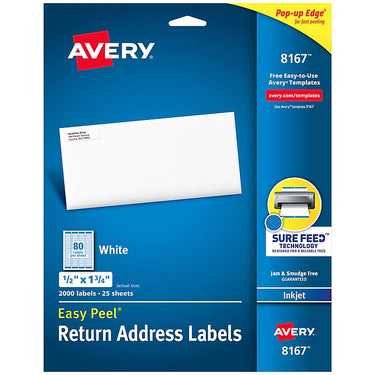 Avery Easy Peel Inkjet Address Labels, 1/2